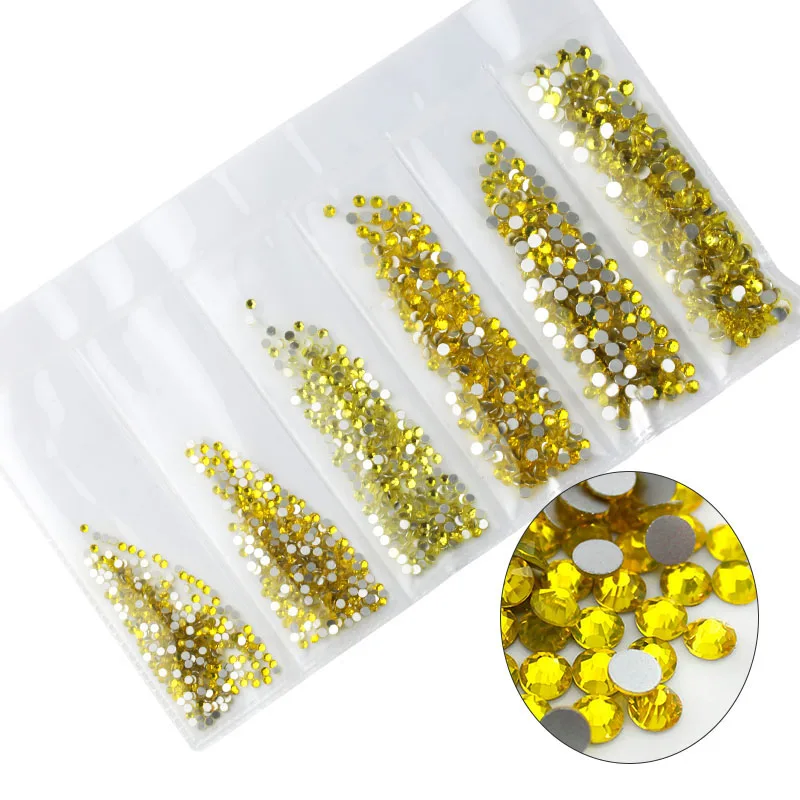 YL-Lemon Yellow Rhinestones for Nail Art Decoration, Flatback Glass Nails, Shiny Gems, Crystal Stones, Manicure Accessories, Mix