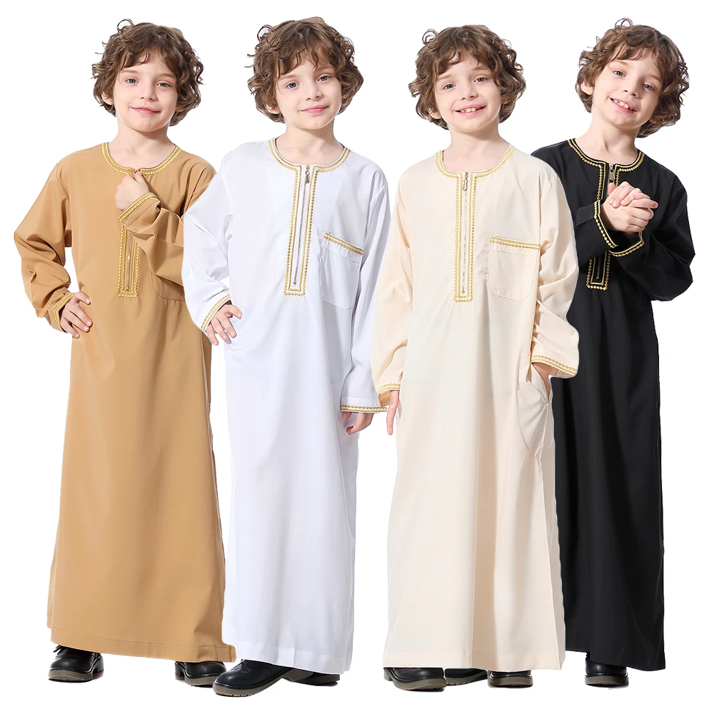 Arábia Saudita Crianças Meninos Jubba Thobe Dishdasha Abaya Roupas Islâmicas Robe Muçulmano Kaftan Thobe Paquistão Omã Thoub Vestido de Oração