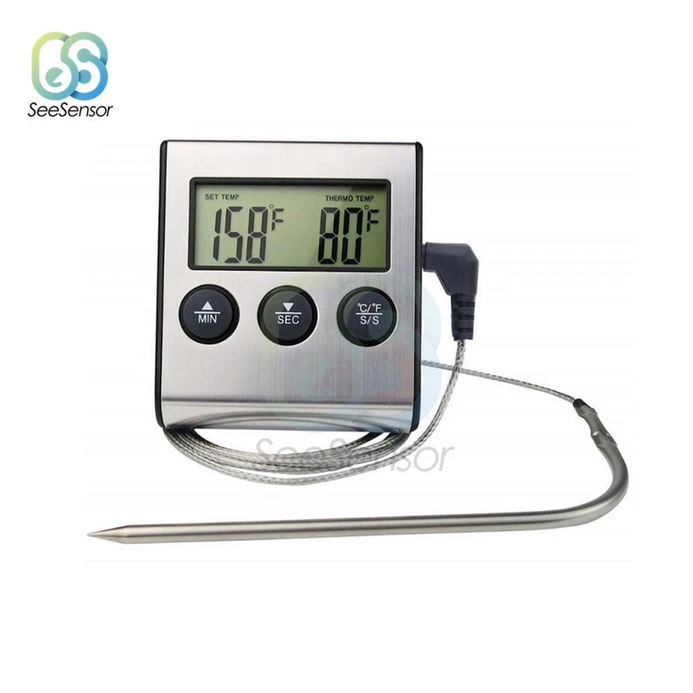 Kitchen Food Thermometer Digital Probe Oven & Meat Thermometer Timer for BBQ Grill Meat Food Cooking Temperature Gauge