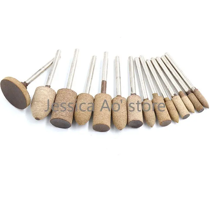 16pcs testa di macinazione in pelle bovina cilindro in pelle Dremel lucidatura testa di macinazione in giada per legno acciaio alluminio marmo lucidatura