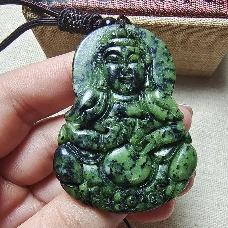 New Medicine King Stone Guanyin Pendant Pure Natural Treasure Meteorite Guanyin Bodhisattva Necklace Women's Safety Pendant