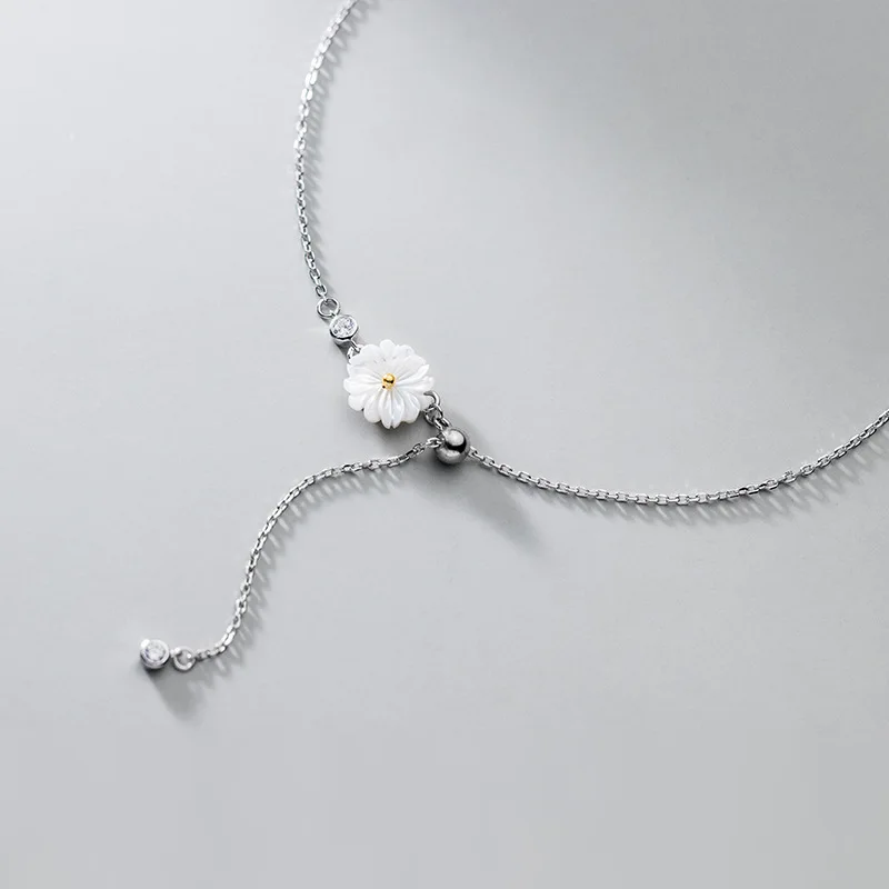 White Daisy Anklet 925 Silver Foot Chain Decorations Sterling Bracelet On The Leg Female Jewelry 2021 Summer Woman Long 29CM