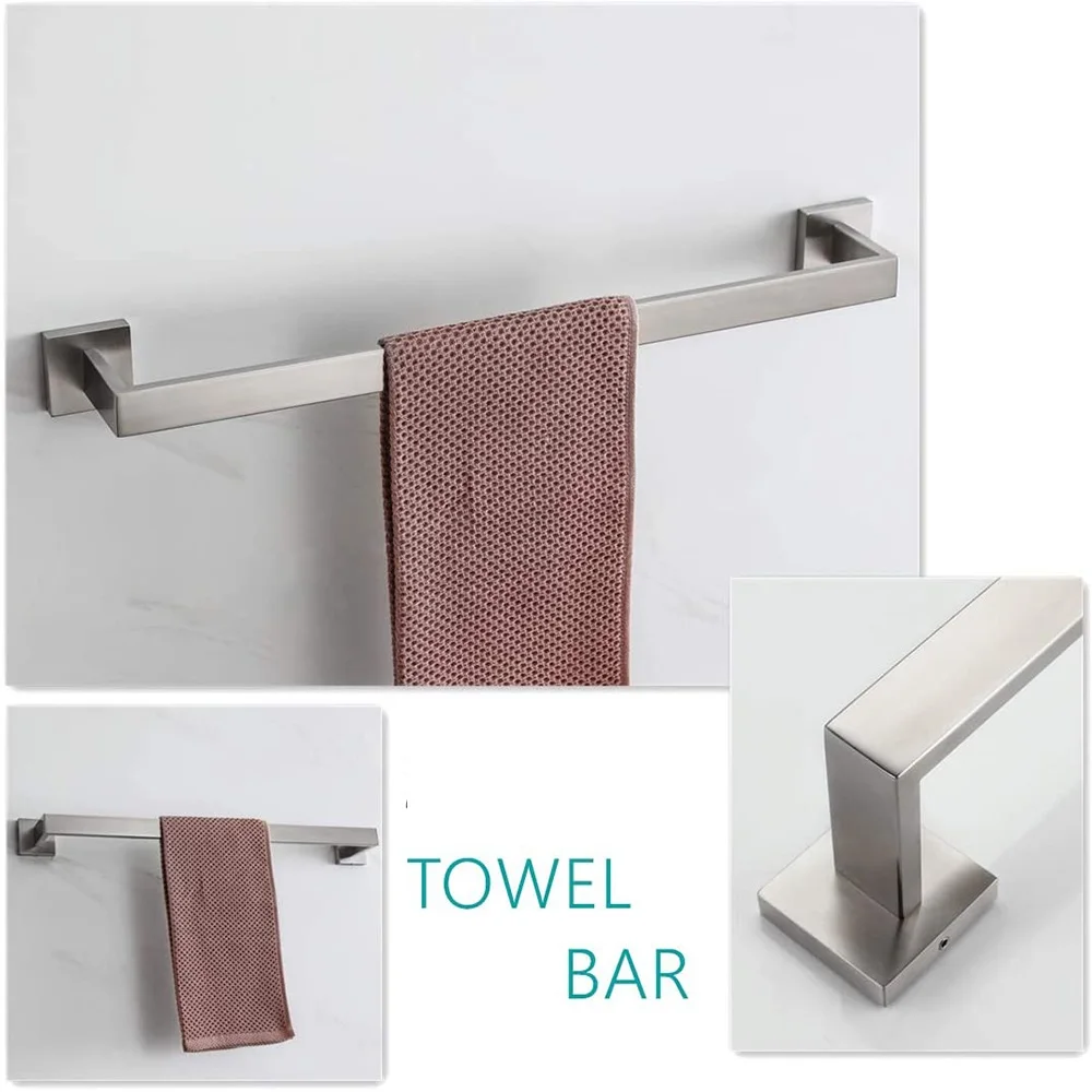 TAICUTE Brushed Bathroom Accessories Coat Robe Hooks Wall Mount Towel Bar Toilet Paper Roll Holder Stainless Steel Hardware Sets