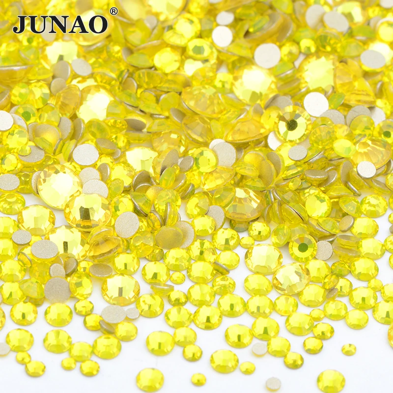 JUNAO SS6 8 10 12 16 20 Mixed Size Light Peach Glass Rhinestones Non Hotfix FlatBack Crystal Strass For Nail Art Decoration