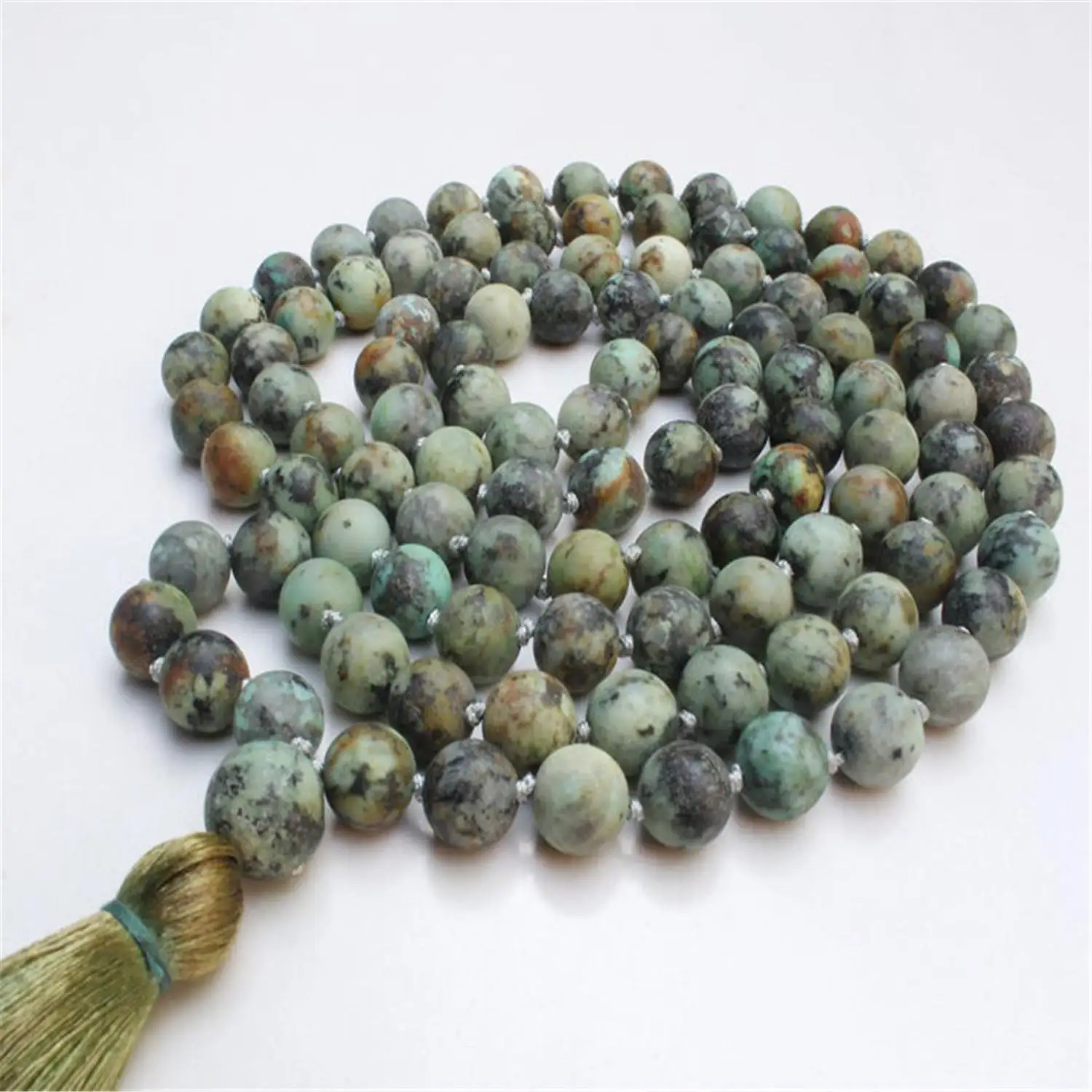 

8mm African Turquoise 108 Beads Handmade Tassel Necklace Spiritua Yoga Retro Meditation Men