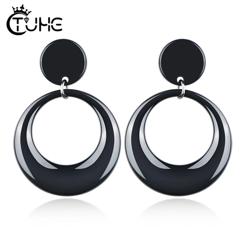 Punk Style Women Oversize Earrings For Female  Geometric Wedding Party Vintage Black Ceramic Earring Female Bohemian Bijoux