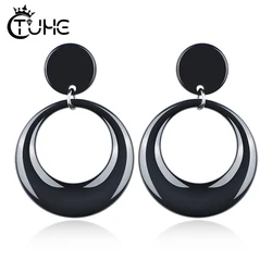 Punk Style Women Oversize Earrings For Female Geometric Wedding Party Vintage Black Ceramic Earring Female Bohemian Bijoux