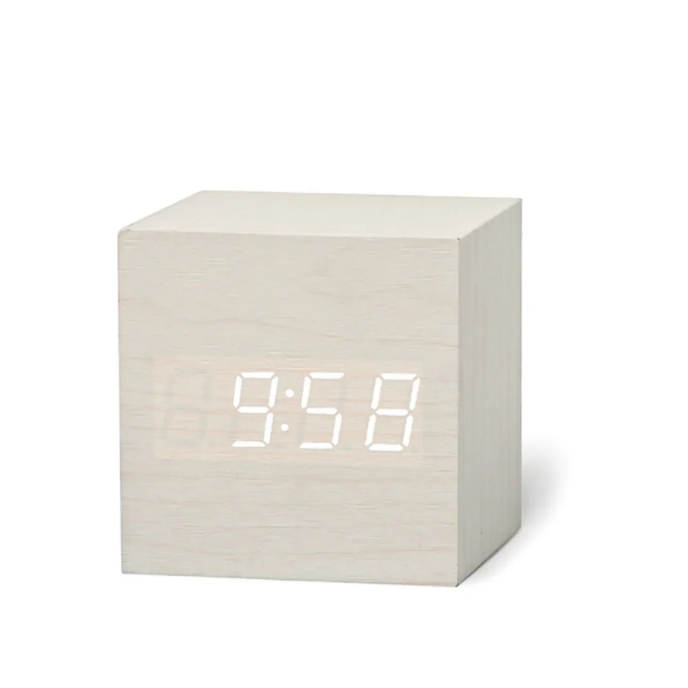 

Alarm Clock Digital Wooden LED Temperature Electronic Voice Control Desktop Clock Control Snooze Function