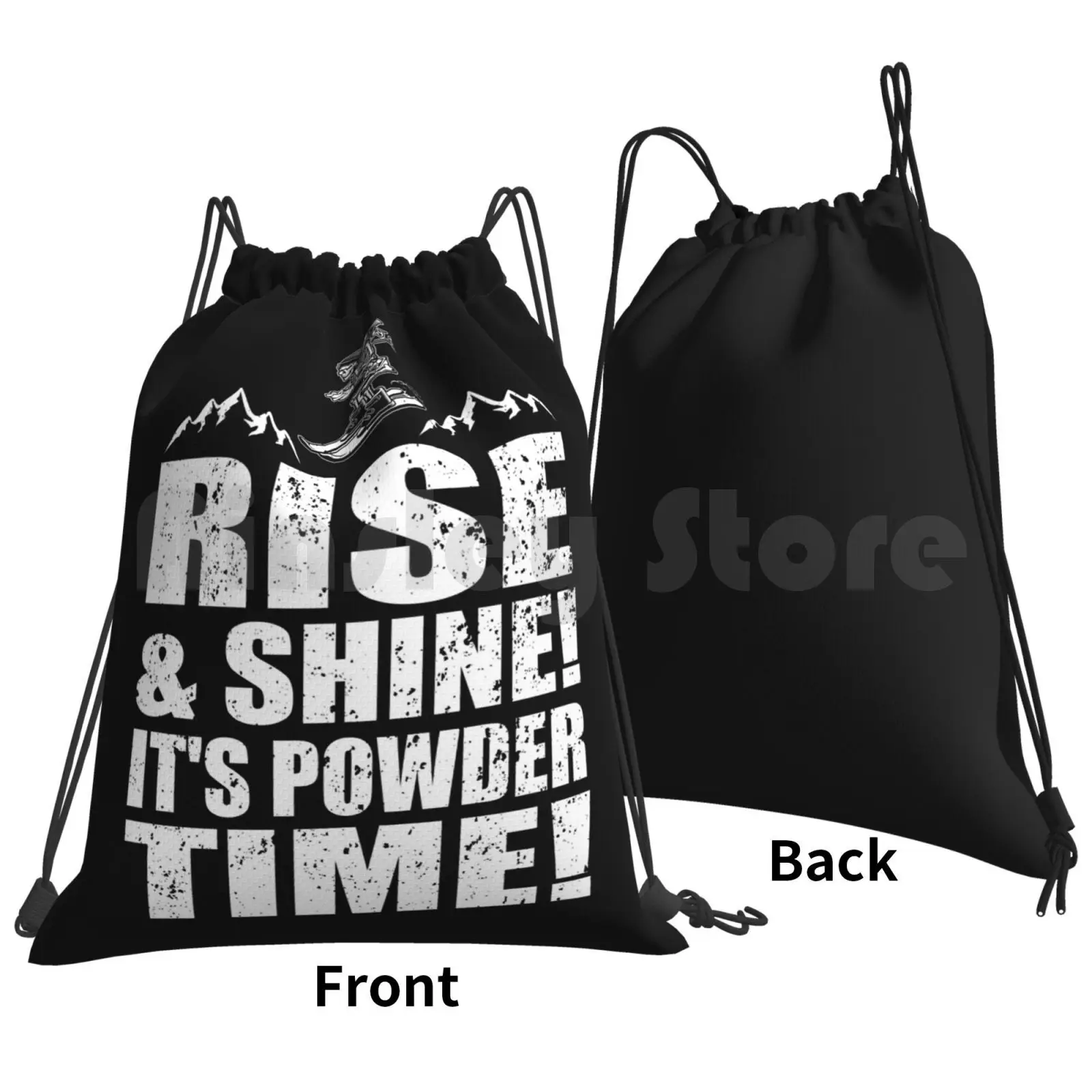 Skiers Skeleton Funny Saying Gift Idea Backpack Drawstring Bags Gym Bag Waterproof Rise And Shine Its Powder Time