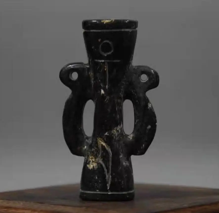 Hongshan culture archaize black iron meteorite drum statue