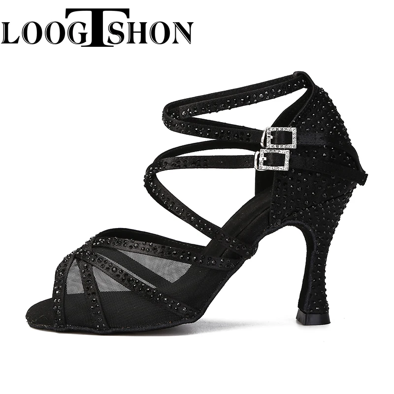 Loogtshon Black Latin Dance Shoes Latin dance shoes latin dance shoes woman heel 5.5 cm heels dance shoes women\'s sports shoes