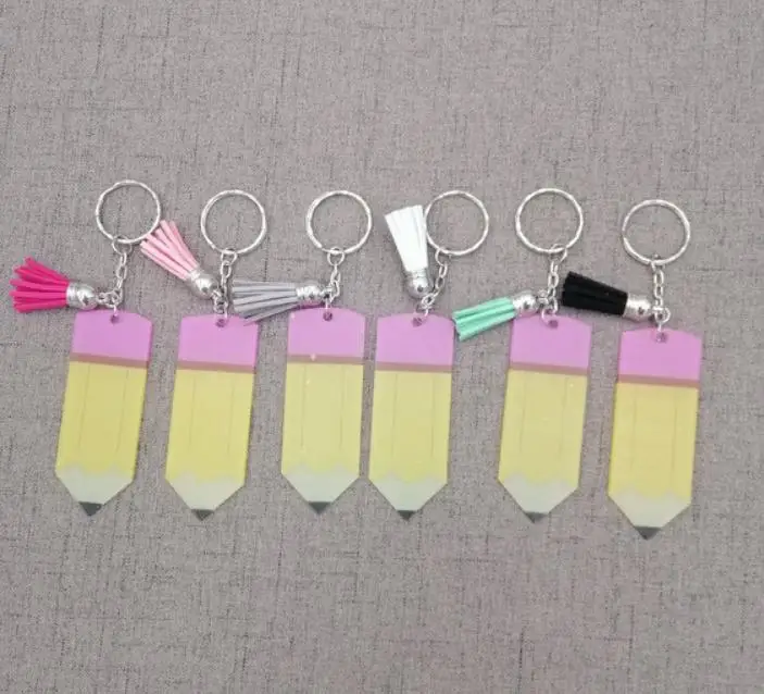 

100pcs/lot Wholesale 2019 Most Popular Personalize Monogram Acrylic Pencil Keychains Name Tassel Keychains