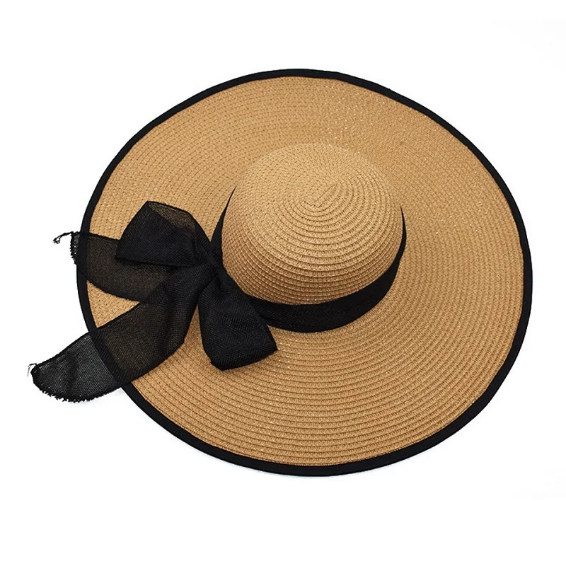 Summer Straw Hat Women Big Wide Brim Beach Sun Hat Straw Floppy Sun Block UV Protection Hat Bohemia Cap