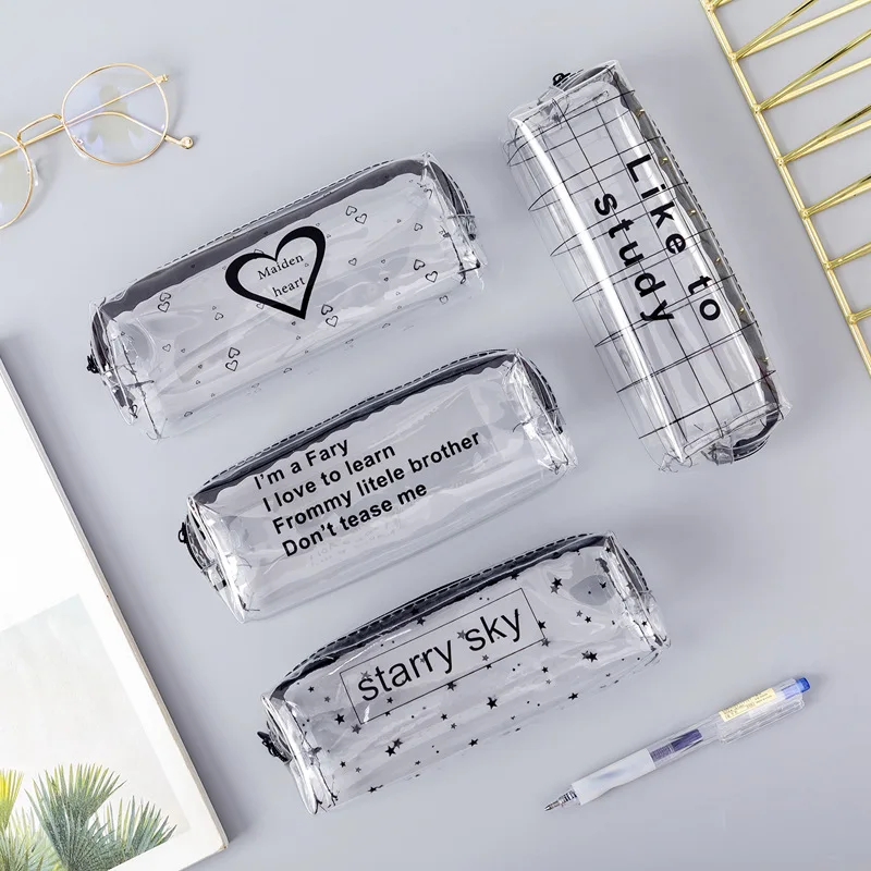 1Pcs Kawaii Pencil Case Cartoon Transparent letter octagonal School Pencil Box Pencilcase School Supplies Stationery