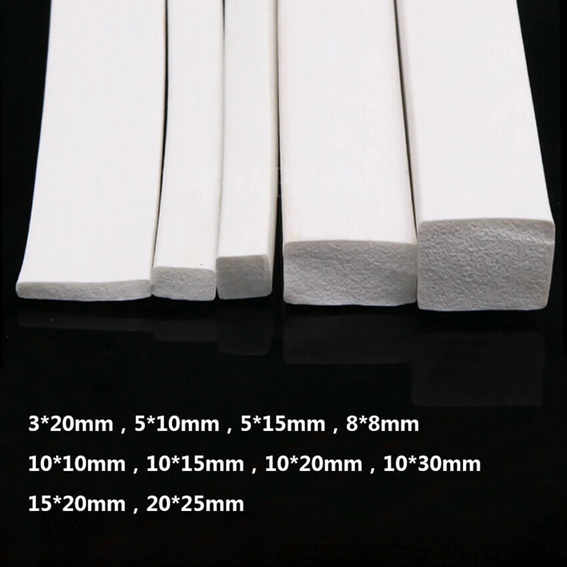 

1 Meter White Sponge Cord Foam Rubber Strip 3*20mm 5*10mm -25*25mm 25*30mm Square Solid Foamed Silicone Rubber Seal Strip