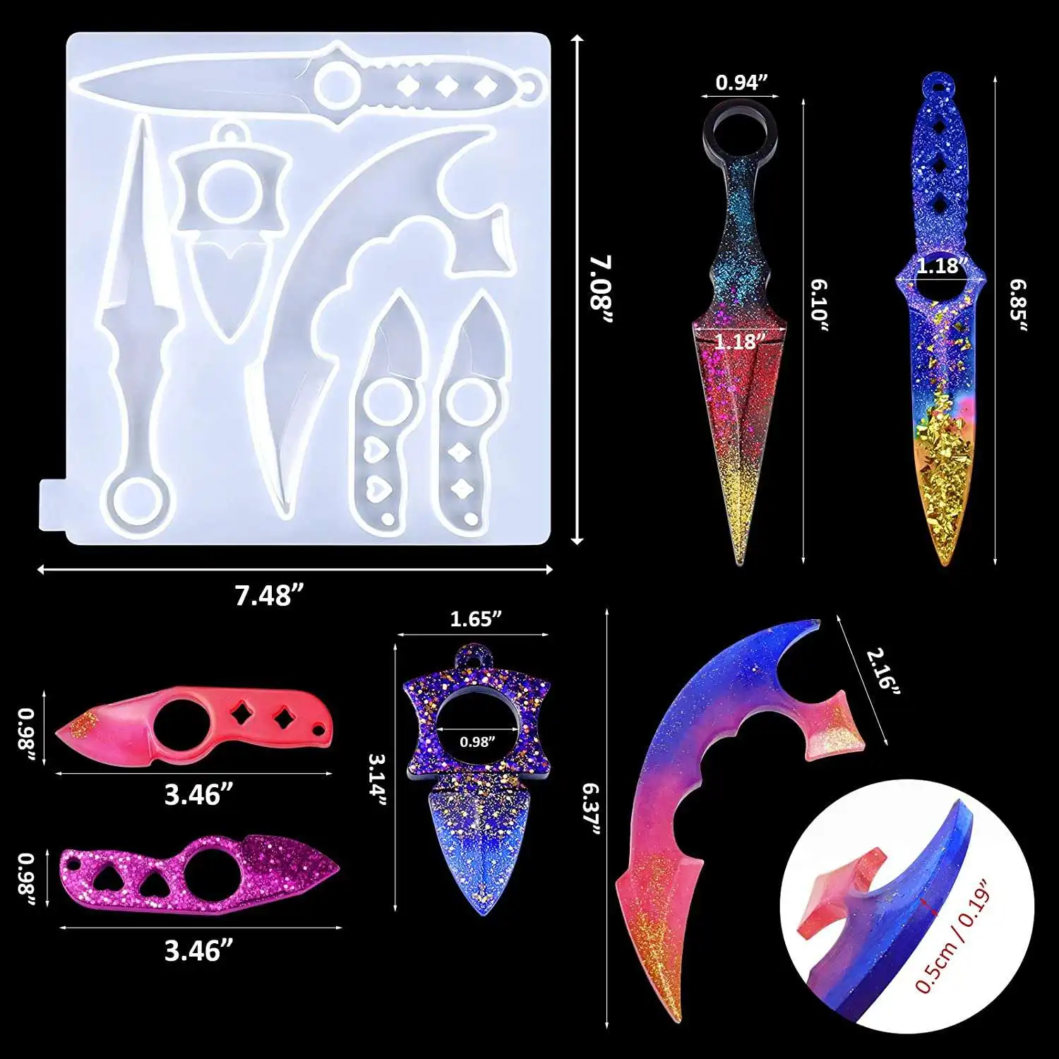 M0028 Self Defense Dagger Keychain Resin Mold Anti-Wolf Weapons Sword Epoxy Casting Silicone Mould Defend Knife Mold Craft