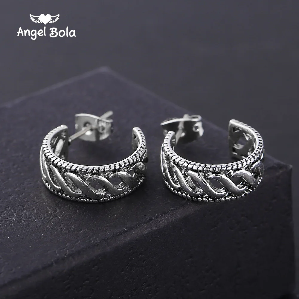 European Vintage Silver Color Buddha Earrings Circle Handmade Middle Stud Earring Bali Wrap for Women Fashion Jewelry