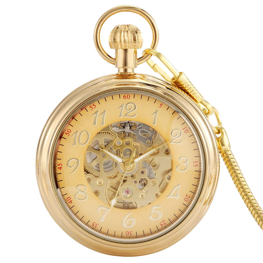 

Noble Golden Automatic Mechanical Pocket Watch Men Without Cover Numerals Watch Face Nice Thick Chain Pendant Present For Mom