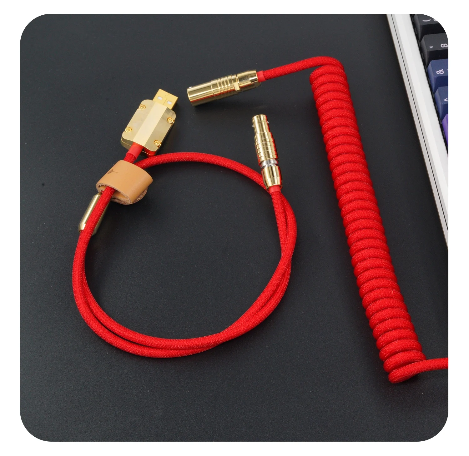 GeekCable Hand-made Customized Keyboard Data Cable Rear Aviation Plug Gold Hardware Woven Red Mechanical Keyboard Type-C