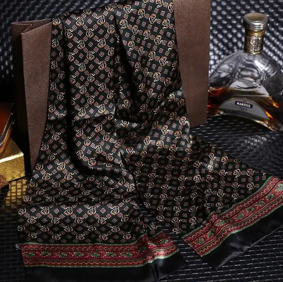 100% Natural Silk Double Layer Cravat Men's Silk Printed Long Scarf Premium Gift for Men 28x160cm