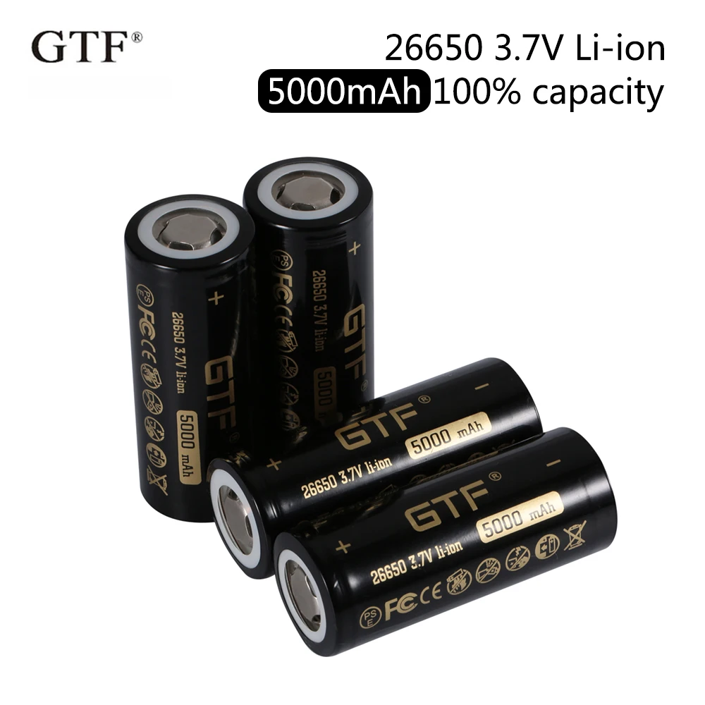 Original 26650 Battery 5000mAh 3.7V Li-ion Rechargeable Battery 26650-50A Battery for Flashlight LED Torch Electronic Product