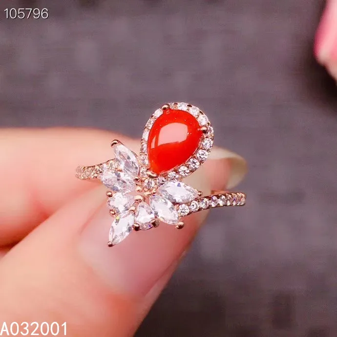 KJJEAXCMY fine jewelry natural red coral 925 sterling silver new women gemstone ring support test elegant