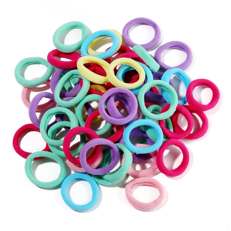 50PCS/Lot 3CM Simple Candy Color Hair Scrunchies For Girls Accessories Nylon Elastic Hair Bands Children Ponytail Holder Tie Gum