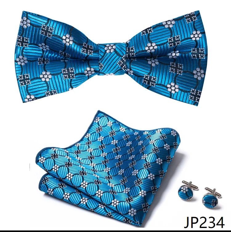 Great Quality Silver Office Butterfly Hanky Cufflink Set Bowtie For Men Geometric Hombre Formal Clothing