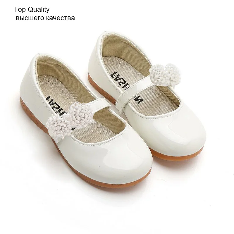 5 6 8 10 12 14 Years New Flower Kids Children Girls White Patent Leather Shoes For Girls School Flat Dance Wedding Party Shoes