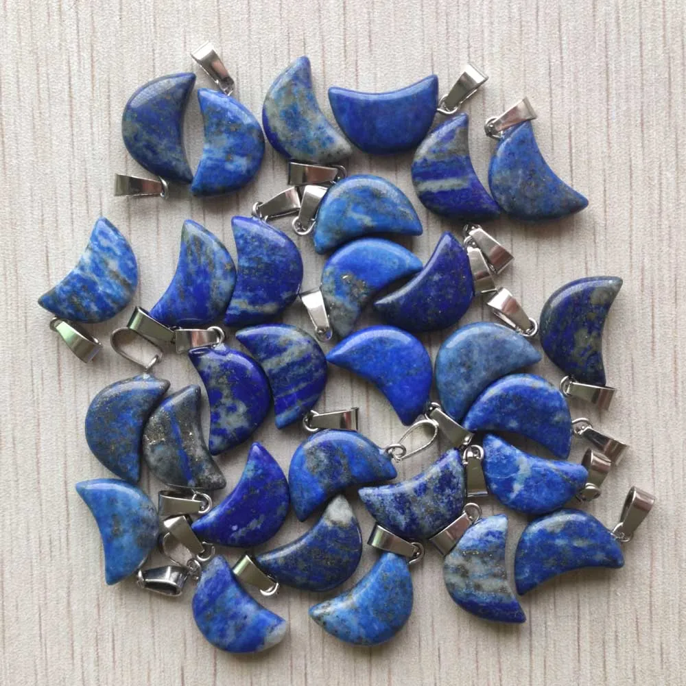 Beautiful Good quality natural Lapis Lazuli moon shape charms pendants for DIY jewelry making Wholesale 24pcs/lot free shipping