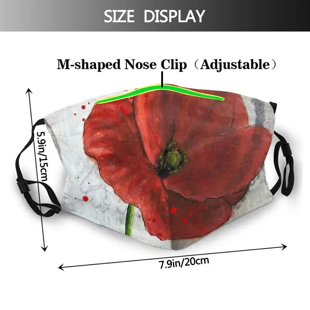 Buen Camino Print Washable Filter Anti Dust Mouth Mask Compostela Poppy Flower Path