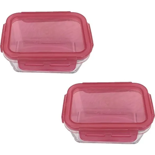 Pasabahce Locked Glass Storage Container Leak-Proof 2 Li Dikd. Pink