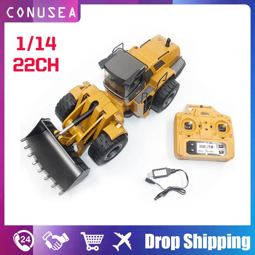 HUINA 583 1/14 22Ch Rc Truck Bulldozer Alloy Car Model Caterpillar Tractor Engineering Vehicle Hydraulic Car Toys for Boys Kids