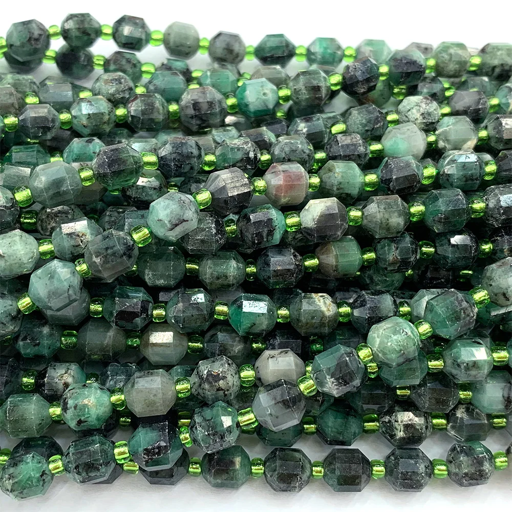 

Veemake Emerald DIY Natural Necklace Bracelets Earrings Hard Cut Faceted Sharp Energy Column Beads For Jewelry Making 06786