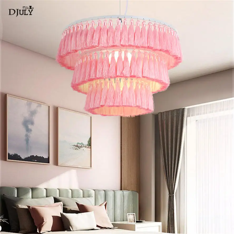 nordic modern design Tassel cake chandelier romantic pink home deco girls bedroom suspension led luminaire clothing store light