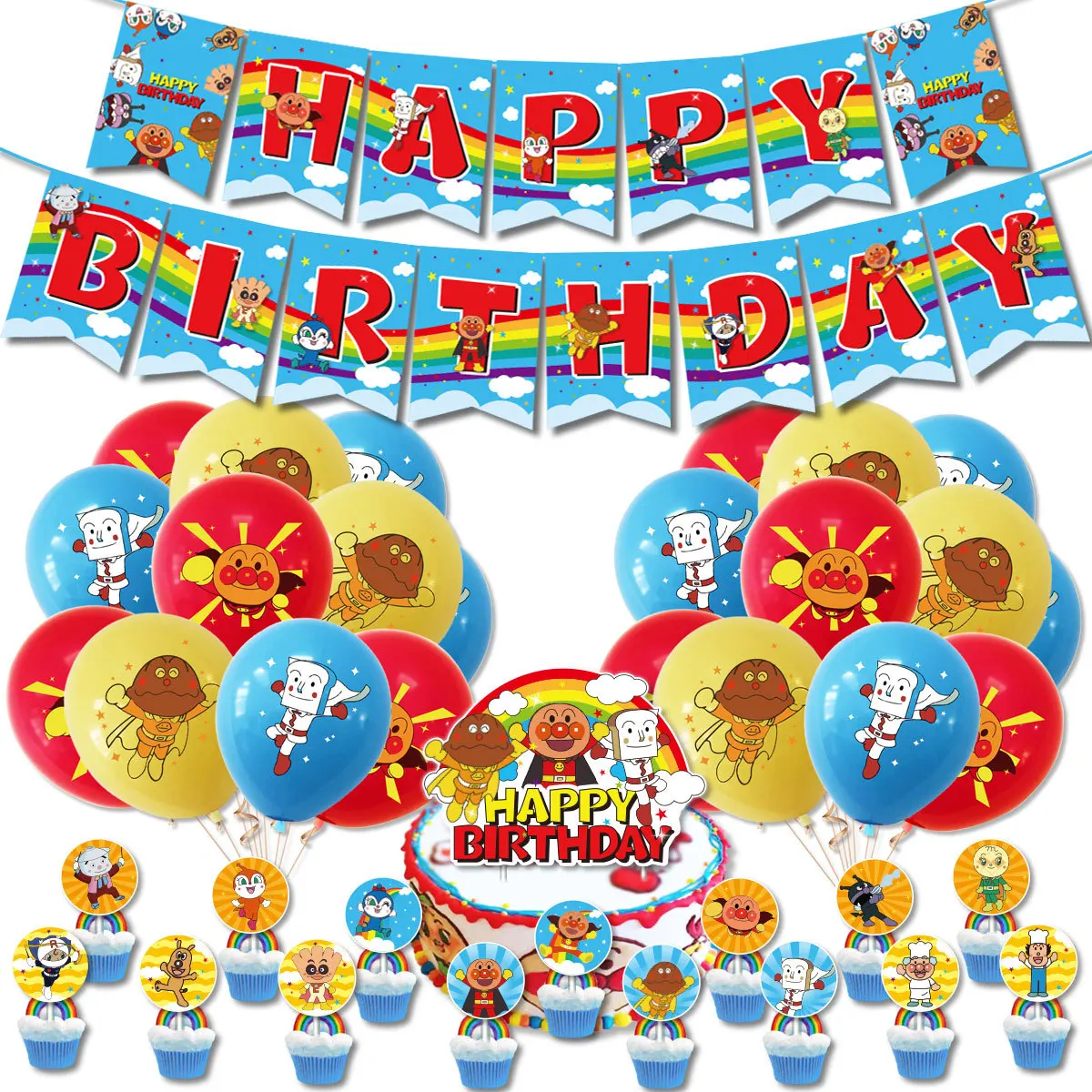 Anpanman Theme Balloons Party Supplies Cartoon Superhero Pig Birthday Banner Latex Balloon Decoration Cake Topper Kids Toys