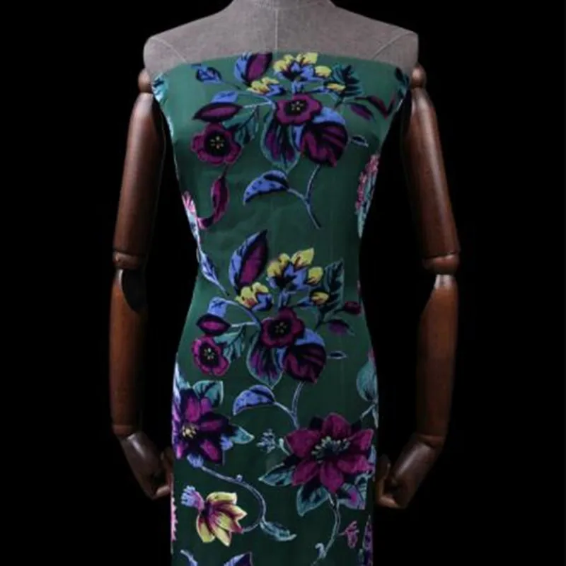 Tela de terciopelo de seda con estampado de flores para Cheongsam, diseño novedoso, 2023