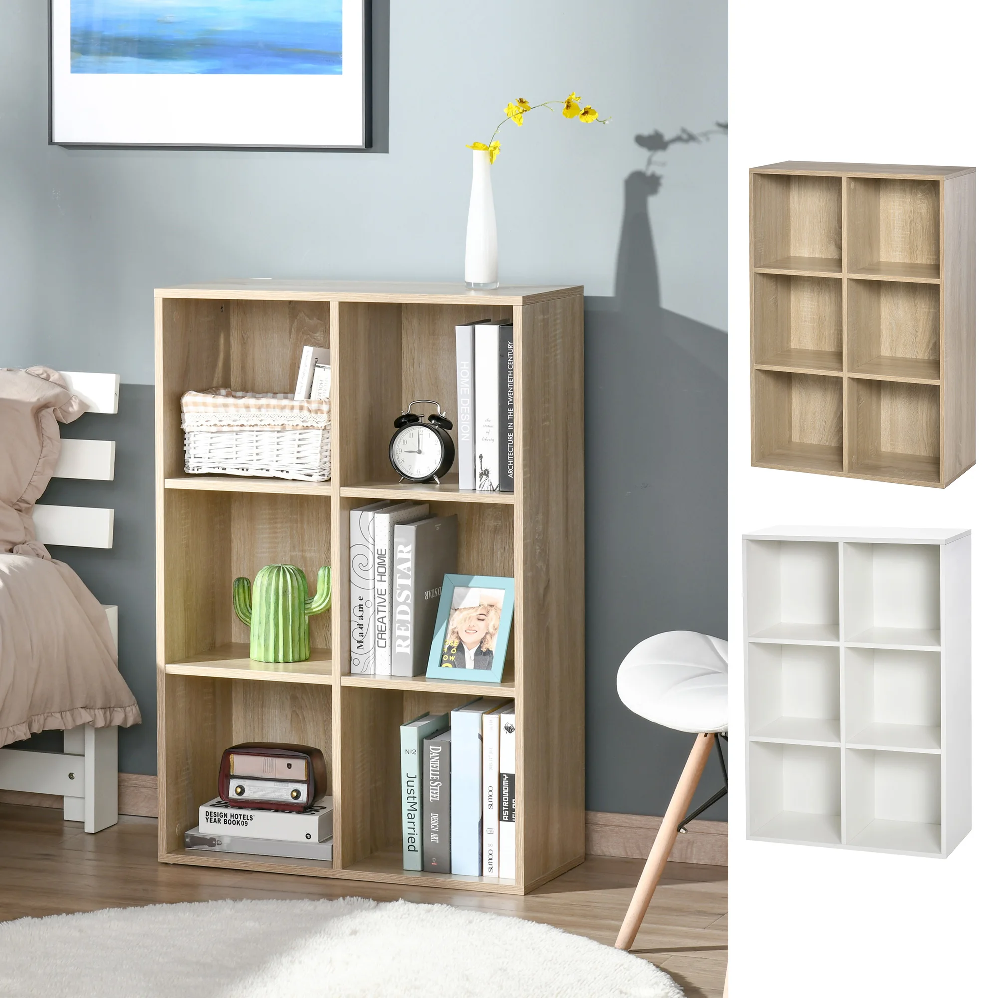 HOMCOM 3-level bookshelf with 6 storage compartments for bedroom office 65,5x30x97,5 cm