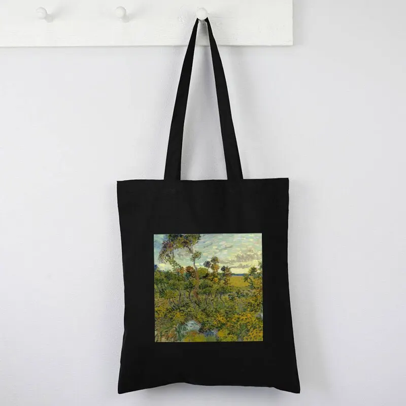 Shopping Bag Graphic Van Gogh Pattern Canvas Tote Bags Foldable Shopper Bag Student Book Bags Vintage Shoulder Bags Classic