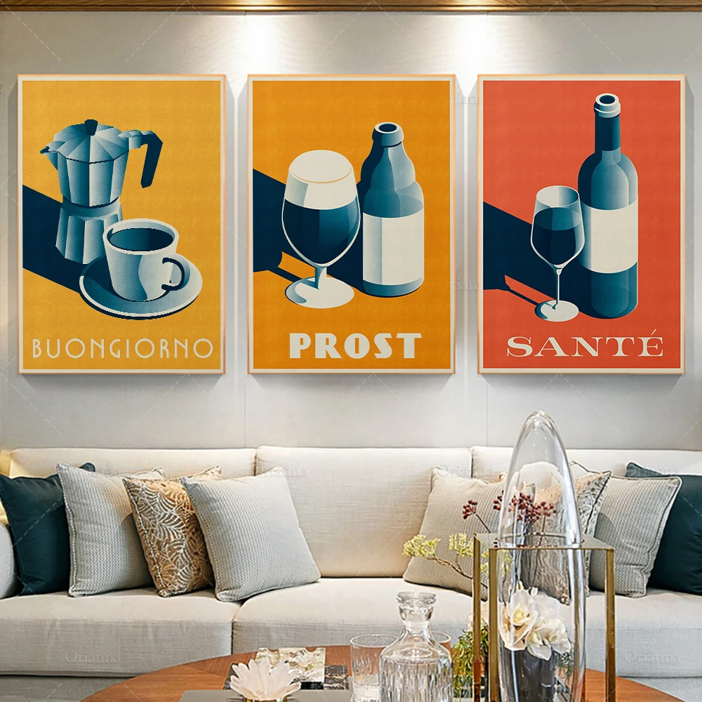 Buongiorno Good Morning Coffee Wall Pictures Art Print Vintage Canvas Painting Kitchen Cafe Shop Poster Wall Art Home Decoration