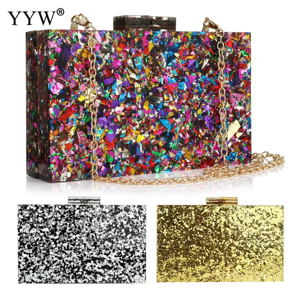 Stylish Multi-Color Sequin Acrylic Evening Bag Luxury Women Bridal Party Prom Blingbling Wedding Clutch Purse Handbag New Wallet