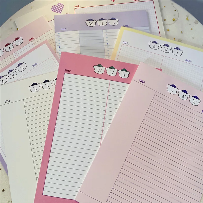 Korean Ins Cartoon Cute Three Little Bears Notebook 30sheets B5 Grid Horizontal Line Memo Pad Learning Note Word Book Stationery