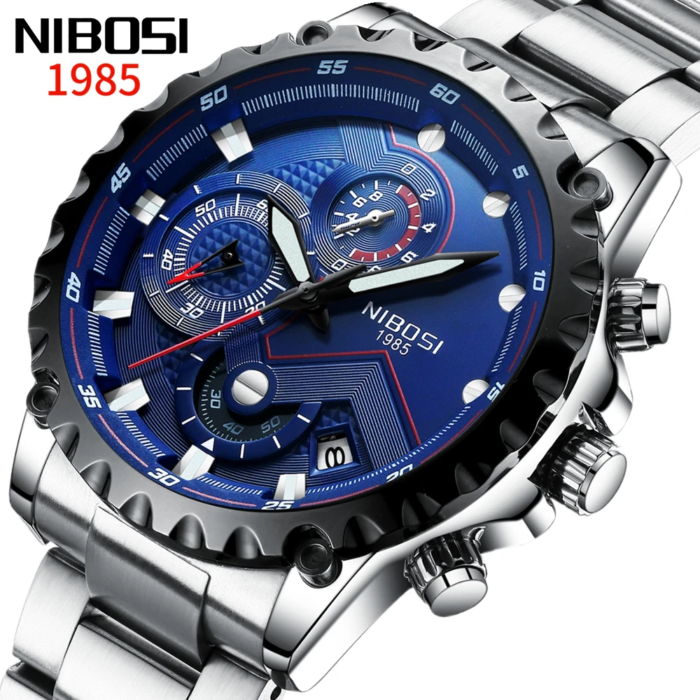 

Часы наручные NIBOSI Мужские кварцевые, брендовые Роскошные спортивные водонепроницаемые с хронографом и датой