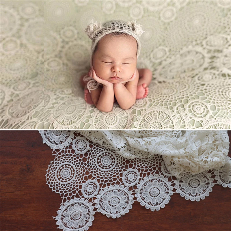 Vintage Lace Blanket Photo Background Infant Newborn Photography Backdrops Lace Flower Soft High Quality Basket Filler