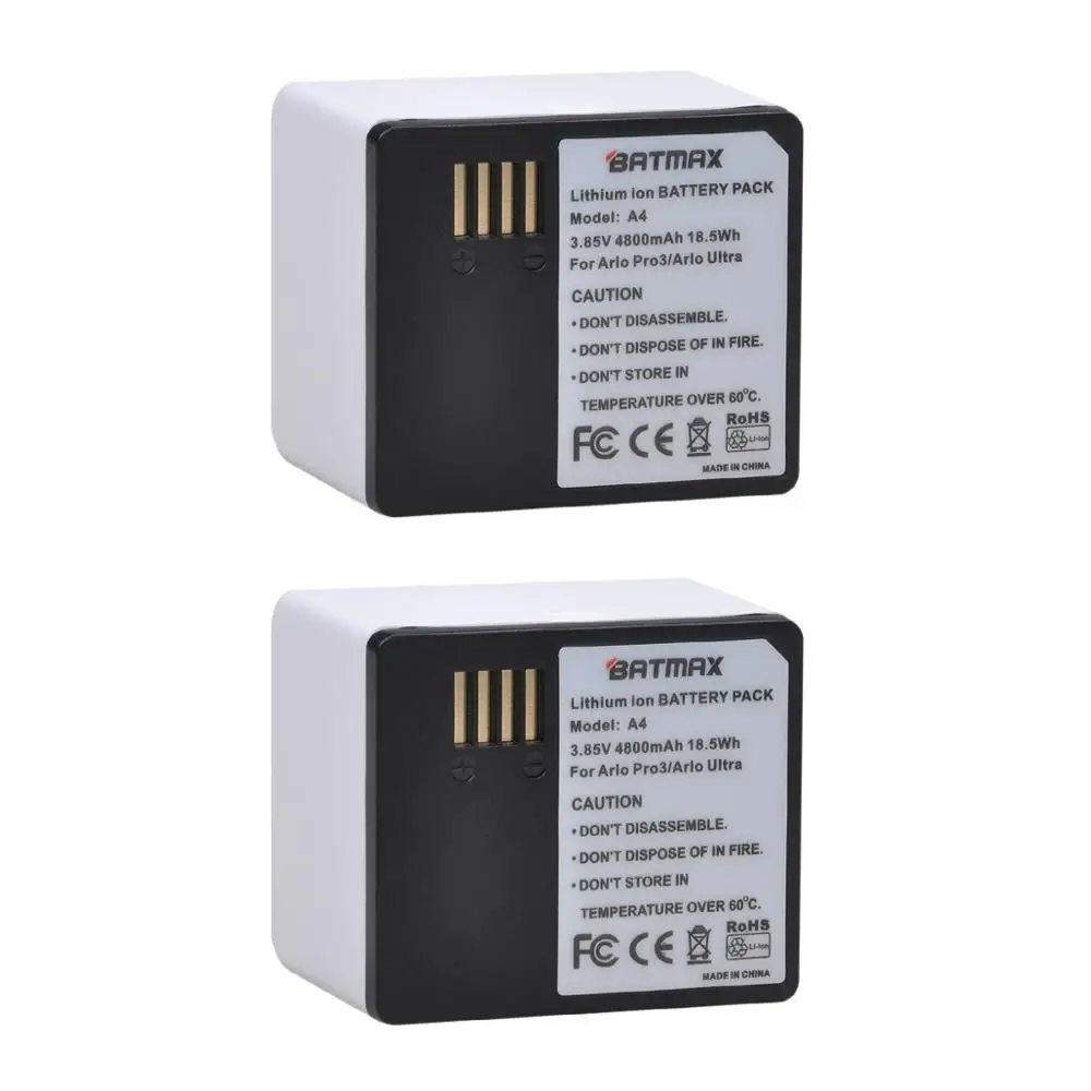 2Pcs 3.85V 4800mAh Battery + Dual USB Charger for Arlo Ultra and Pro3 Camera (VMA5400)