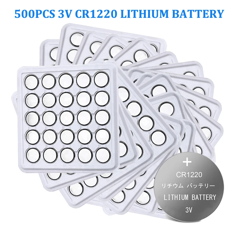 500pcs 3v CR1220 Lithim Battery DL1220 BR1220 ECR1220 LM1220 KCR1220 L04 5012LC Button Coin Cell Bateria Replace