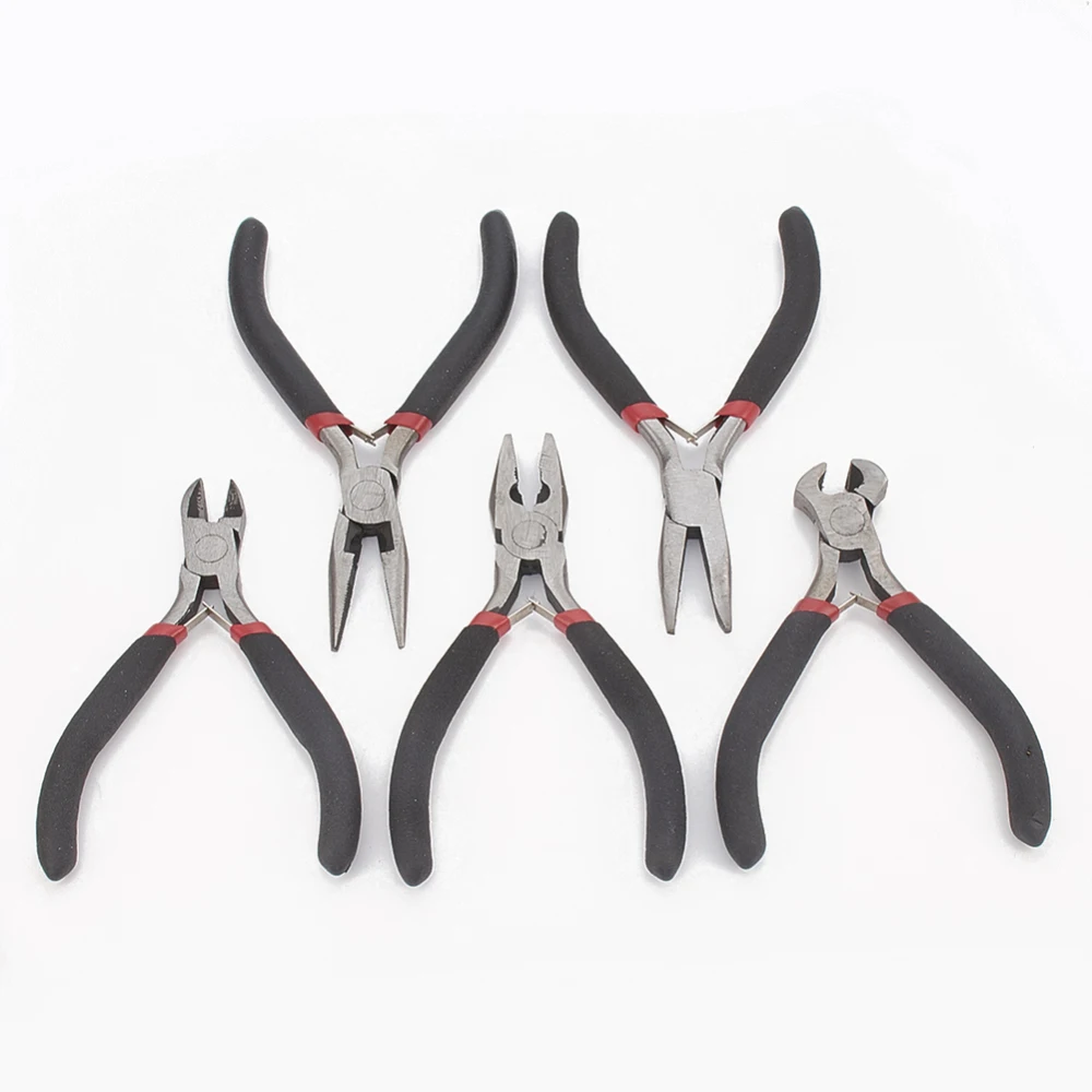 Pandahall DIY Jewelry Tool Sets Ferronickel Round Nose Pliers Flat Nose Pliers and Side-Cutting Pliers Pink Red & Black Color