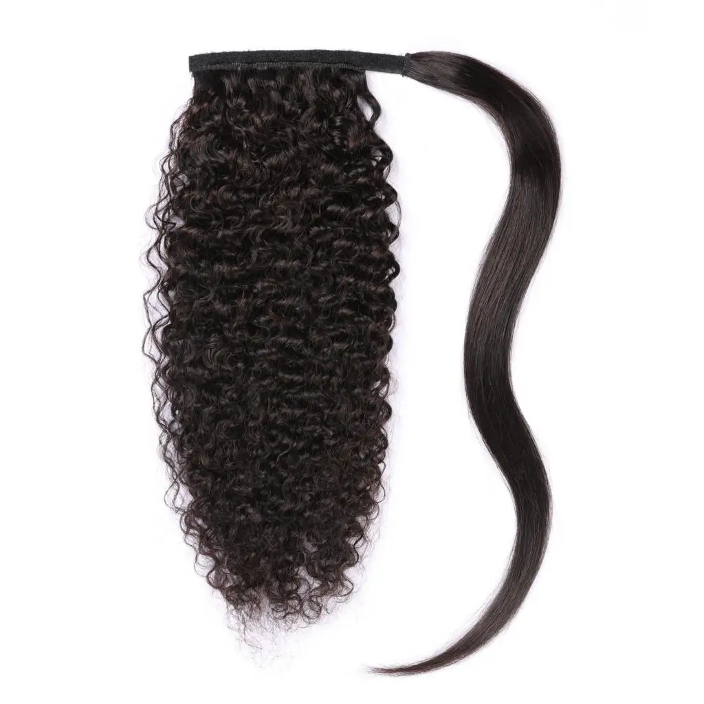 Kinky Curly Long Ponytail Hair Extension for AFRO Black Women  Drawstring Remy Curly Wrap Around Clip Ins Extensions Pony Tail