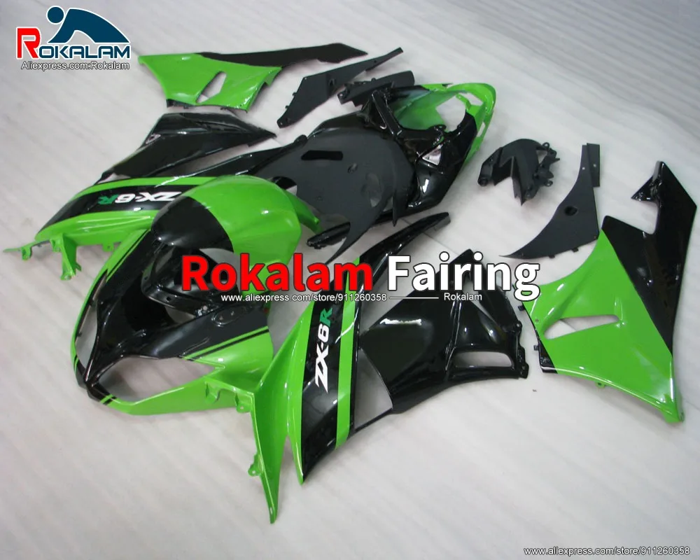 Bodyworks For Kawasaki Ninja636 ZX6R 2009 2010 2011 2012 ZX-6R 09 10 11 12 Green Black Autorbike Fairings (Injection molding)