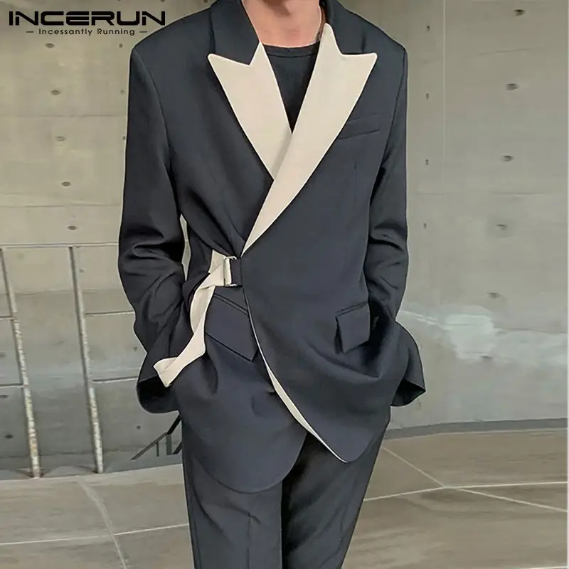 INCERUN Tops 2024 Stylish Men Hot Sale Suits Handsome Well Fitting Stitching Color Suits Loose Buttons Long-sleeved Blazer S-5XL